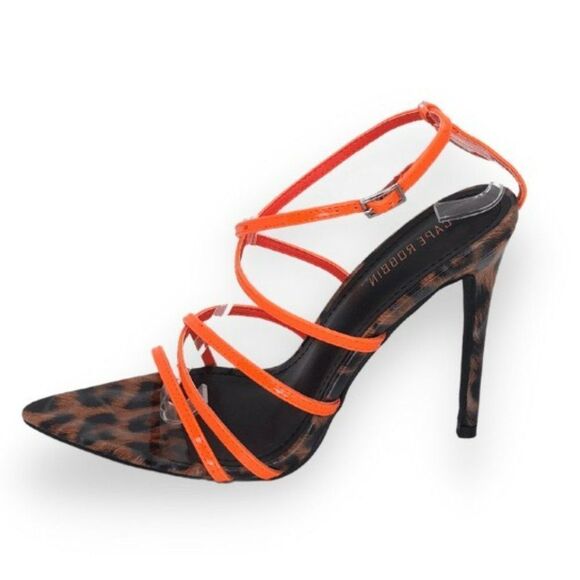 CHEETAH PRINT SHOES | ORANGE STRAPPY HEELS - Picture 1 of 3